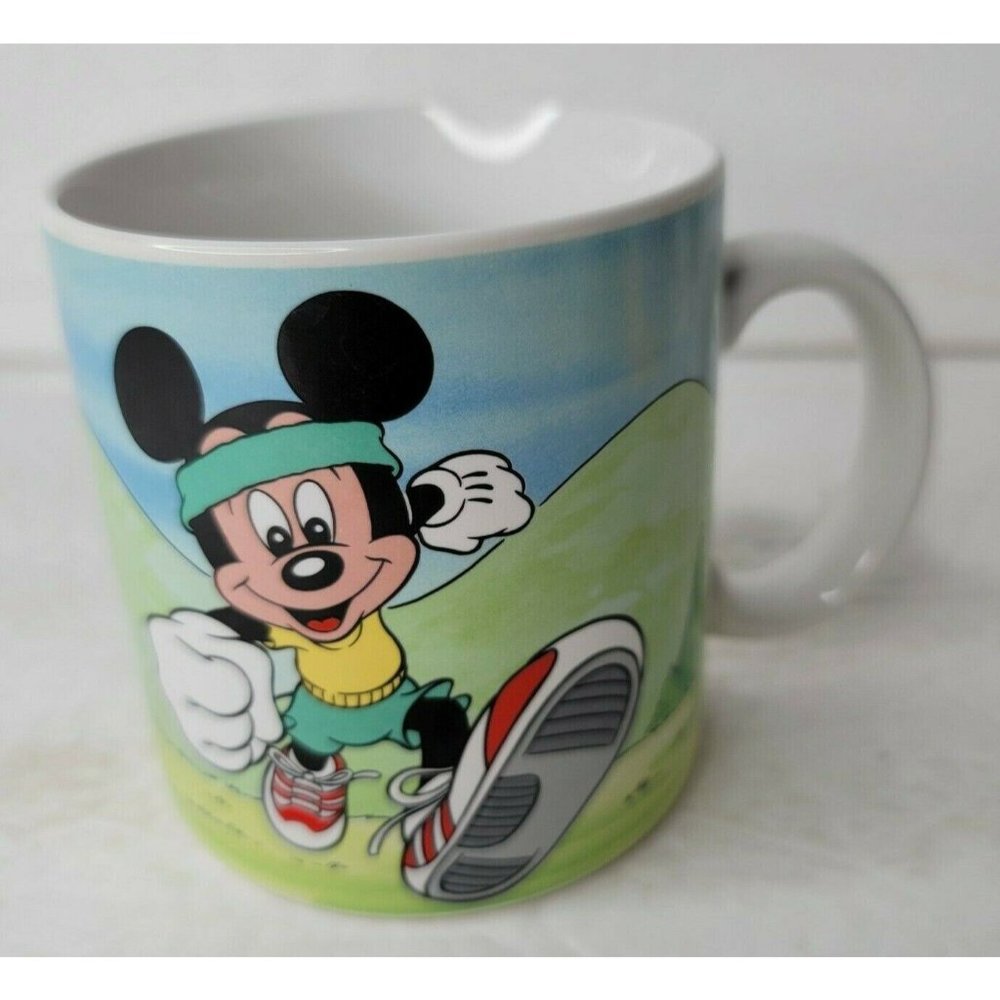 Disney 1986 Mickey Mouse Jogger Coffee Mug Applause Japan Vtg Appx 3 x 3.25"